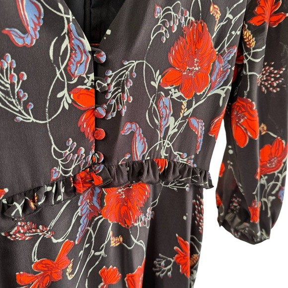 Madewell Silk Windblown Red Poppies Ruffle Waist Mini Dress Size 00 - Picture 3 of 10